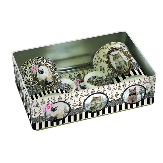 Set de 2 tazas de porcelana en caja de latón "Barocco Cats"