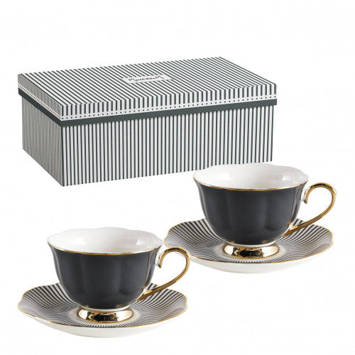 Set de 2 tazas de té con platito "Madame de Récamier" - Negro