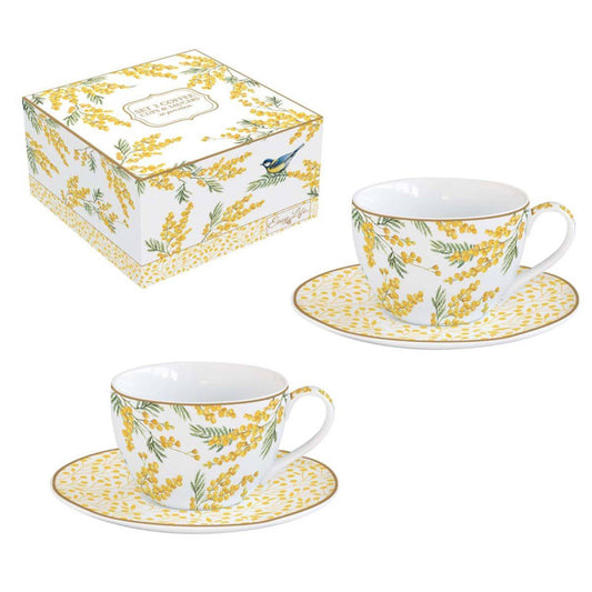 Set de 2 tazas con plato en porcelana "Mimosa"